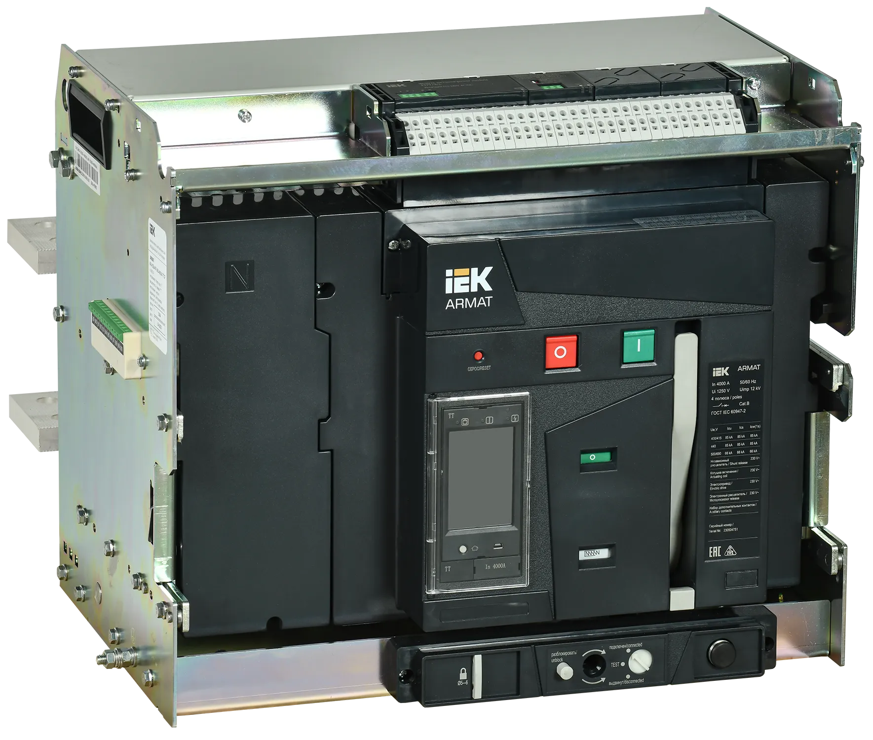 ARMAT AR-A4S TT40 4P W HR Выключатель автоматический воздушный 85кА расцепитель TT 4000А 4P выдвижной с аксессуарами ~220-240В: реле отключения, реле  AR-ACB-4VF-085-4000A-TTCF