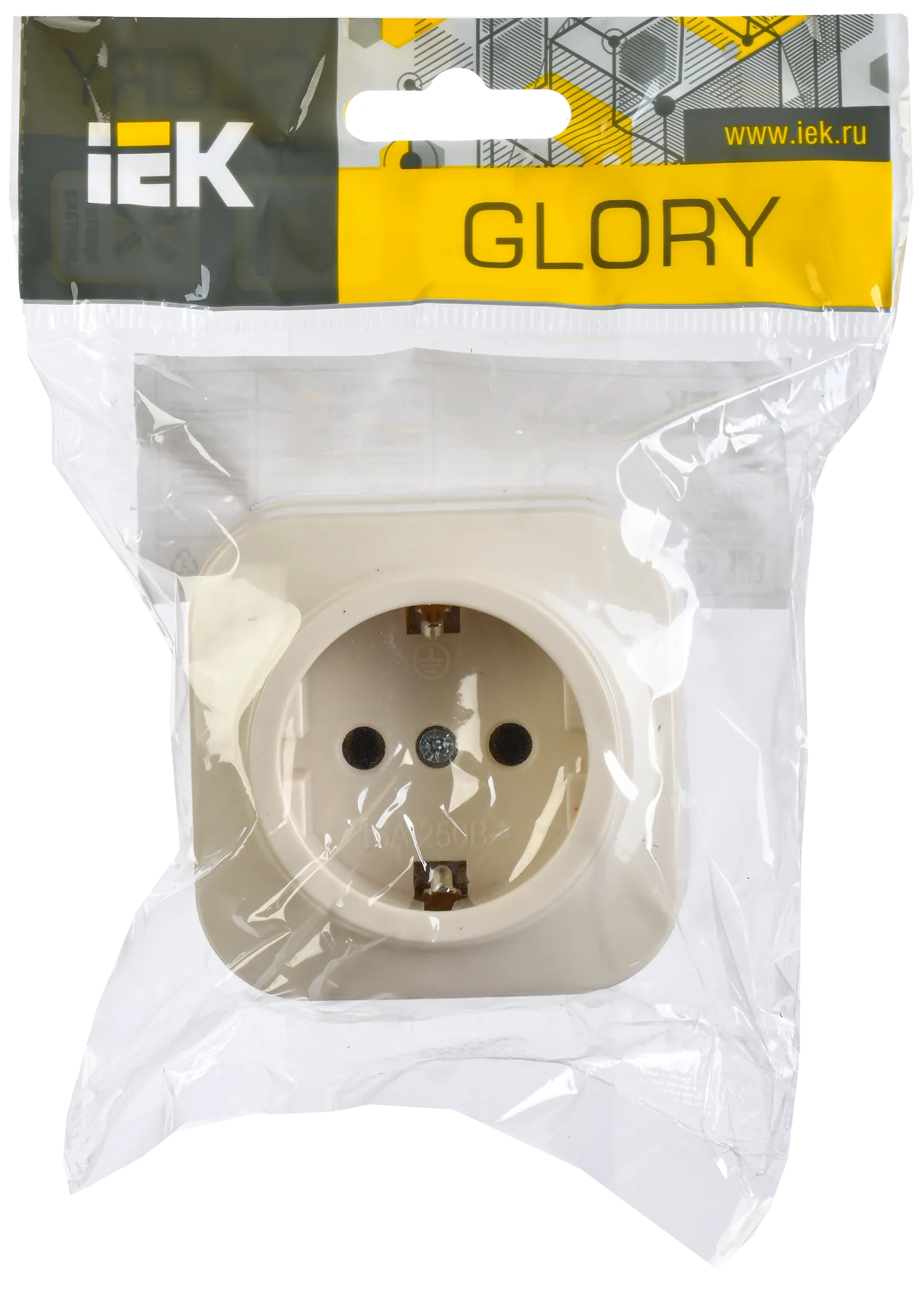 GLORY Розетка 1-местная для открытой установки с заземлением без защитных шторок 16А РС20-3-ХК кремовый IEK - Фото 2