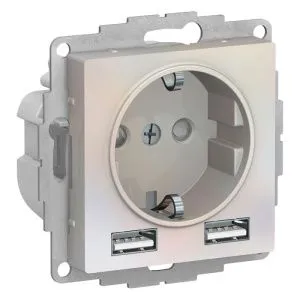 Розетка 1-м СП AtlasDesign 16А IP20 с 2-мя заряд. устройствами USB тип A+A 5В/2.4А 2х5В/1.2А механизм жемчуж. SE ATN000430 1340079