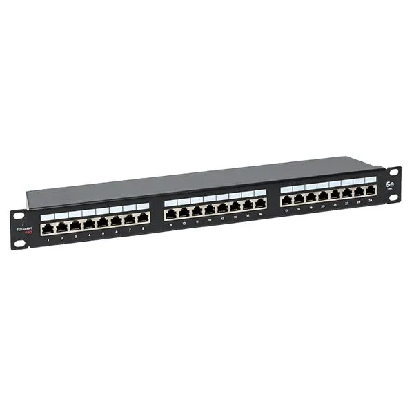 Патч-панель TERACOM PRO 19'' Cat.5E 1U полный экран STP 24 порта RJ-45 Dual IDC с органайзером TRP-PPNL-5ESTP-1U24