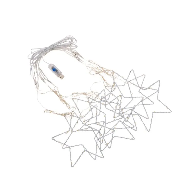 Гирлянда Светодиодный занавес из росы с фигурами Звезд ТЕПЛЫЙ БЕЛЫЙ IP20 USB + пульт управления NEON-NIGHT - Фото 3