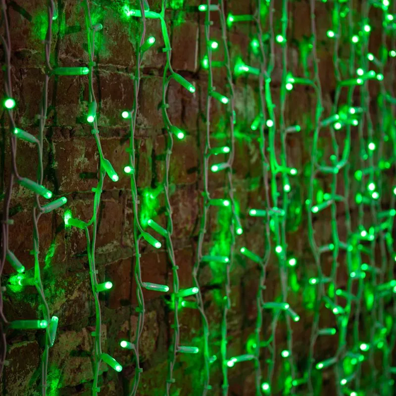 Гирлянда Светодиодный Дождь 2х3м, постоянное свечение, белый провод КАУЧУК, 230 В, диоды ЗЕЛЕНЫЕ (шн