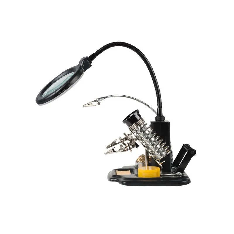 Держатель Третья рука, МАСТЕР, 3 зажима, лупа 90мм (3х), подставка паяльника, стенд припоя, LED подсветка REXANT - Фото 3