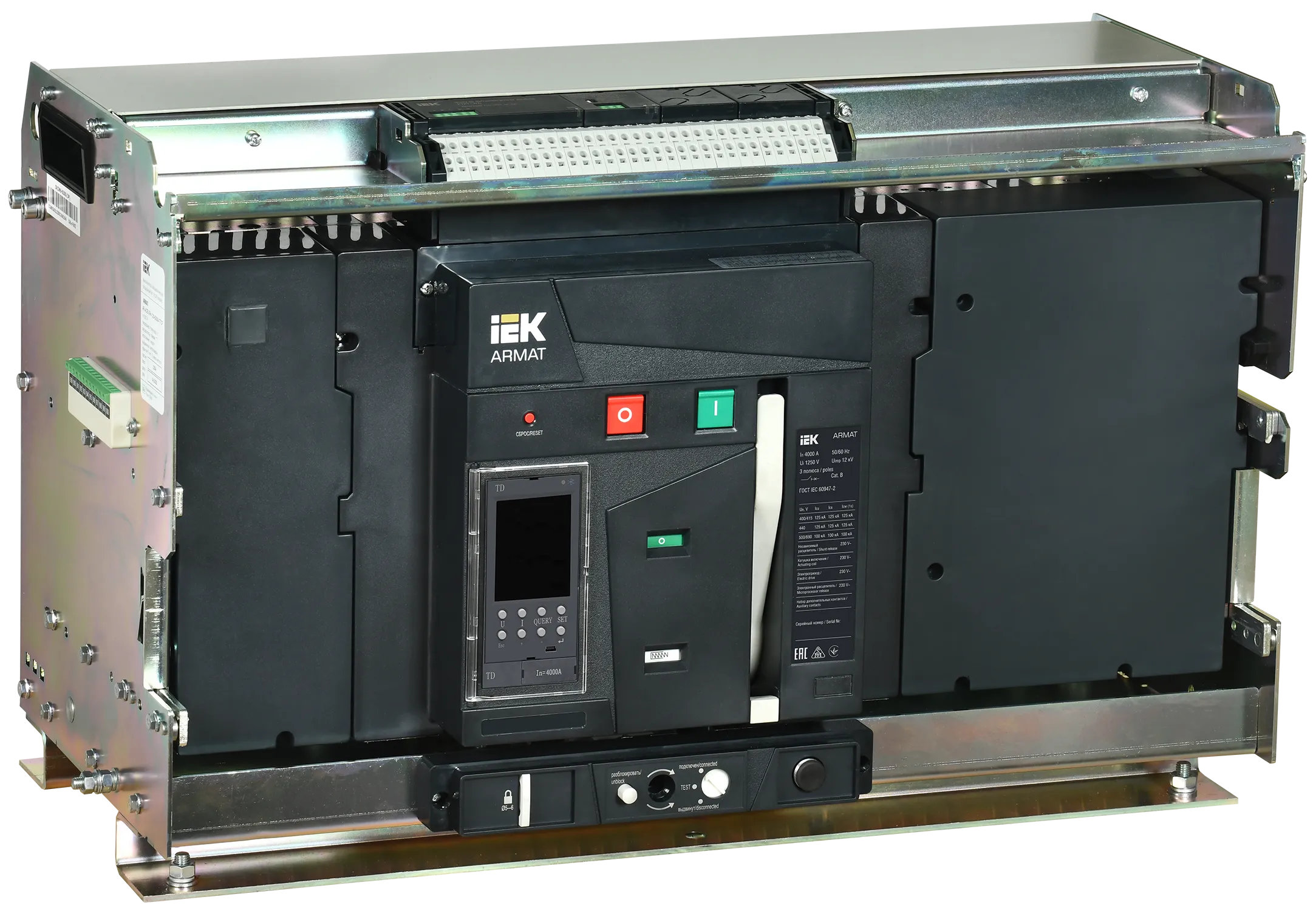 ARMAT AR-A6V TD40 3P W HR Выключатель автоматический воздушный 125кА расцепитель TD 4000А 3P выдвижной с аксессуарами ~220-240В: реле отключения, реле AR-ACB-3VH-125-4000A-TDCF