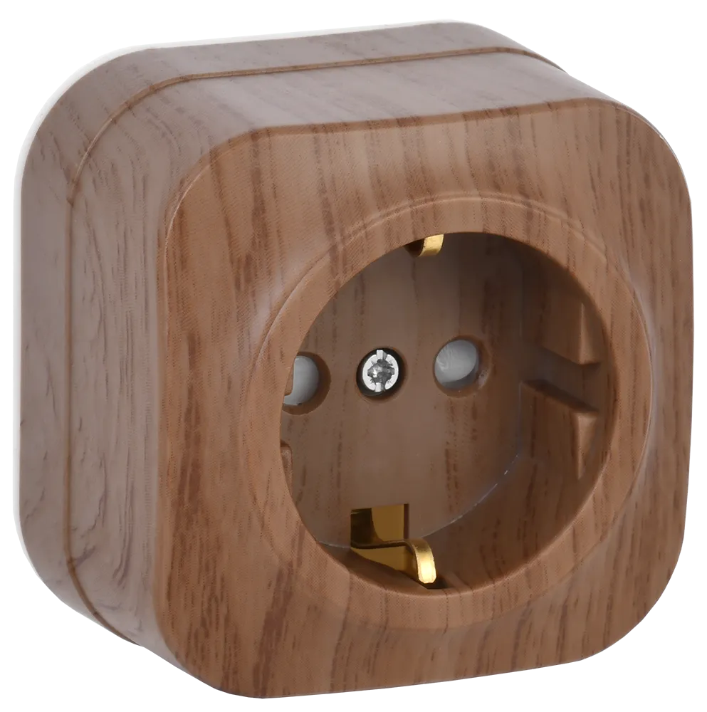 GLORY Розетка 1-местная для открытой установки с заземлением с защитными шторками 16А РСш20-3-ХД дуб IEK