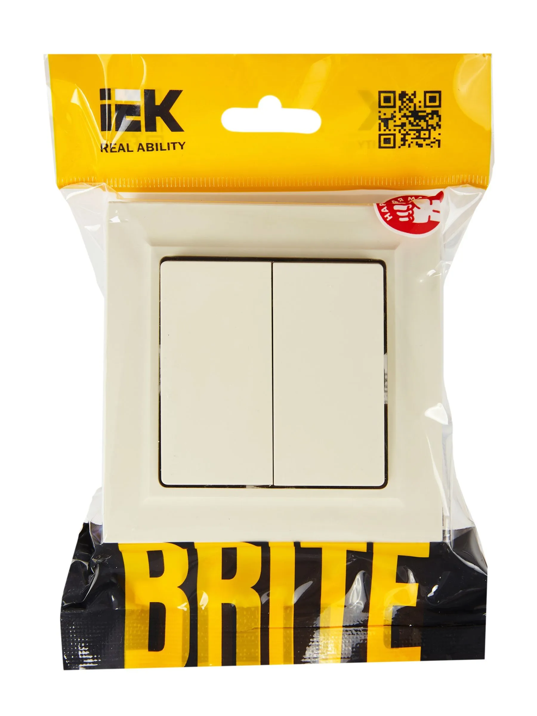 BRITE Выключатель 2-клавишный 10А в сборе ВСР10-2-0-БрКр бежевый IEK - Фото 2