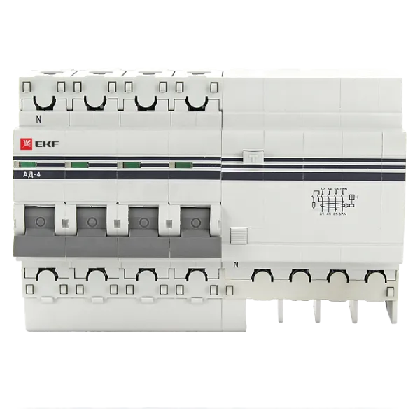Диф. автомат 4P 63А 30мА тип АС х-ка C эл. 4,5кА АД-4 EKF - Фото 2