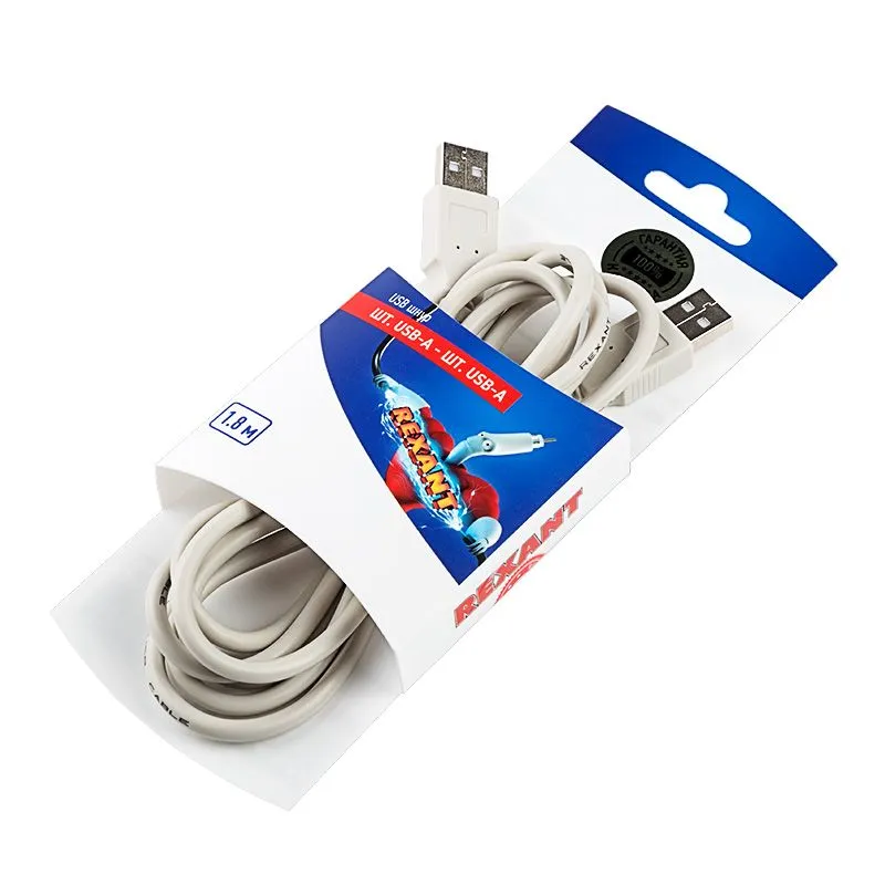 Кабель шт. USB-А – шт. USB-A, 2,4А, 1,8м, ПВХ, серый REXANT - Фото 2