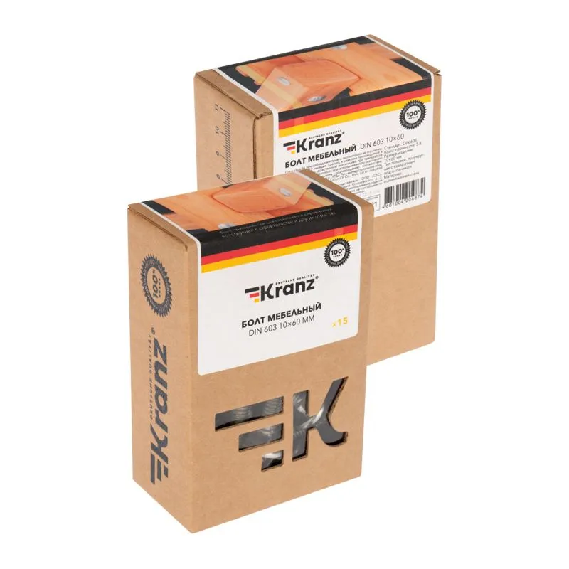 Болт мебельный KRANZ DIN 603, 10х60, короб (15 шт./уп.) - Фото 3