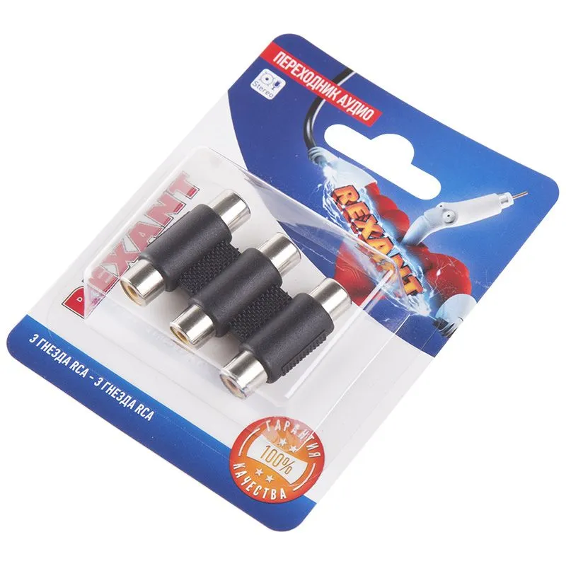 Переходник аудио (3 гнезда RCA - 3 гнезда RCA), тринокль, (1шт) REXANT - Фото 2