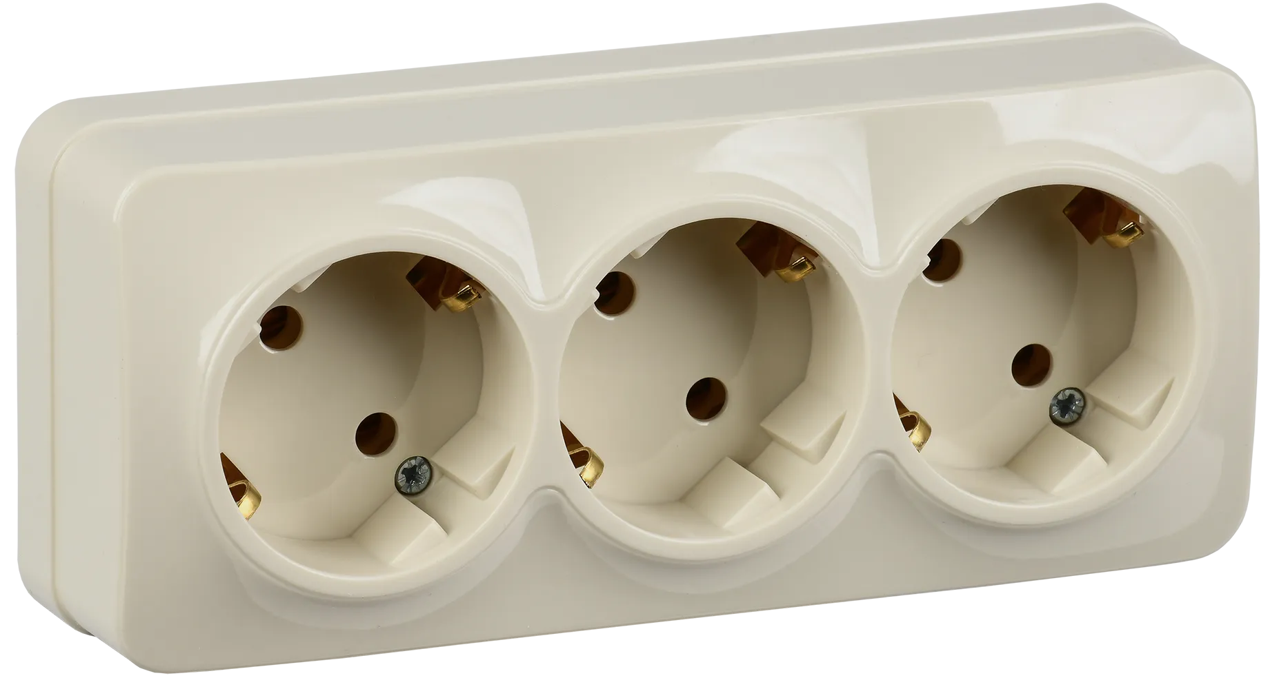GLORY Розетка 3-местная для открытой установки с заземлением без защитных шторок 16А РС23-3-ХК кремовый IEK