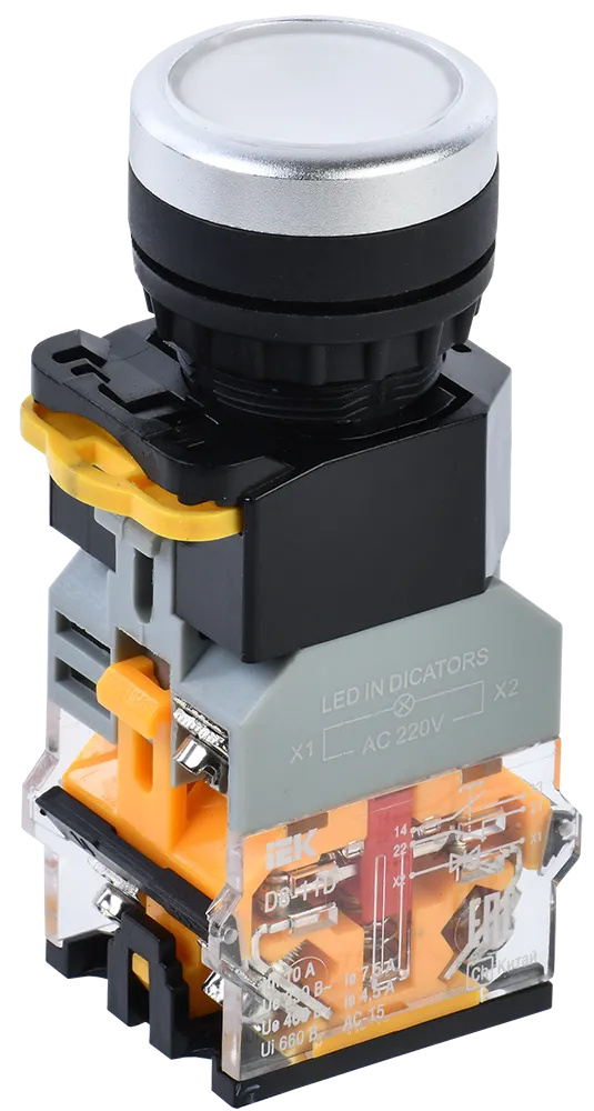 Кнопка управления D8-11D d=22мм 1з+1р с подсветкой белая IEK