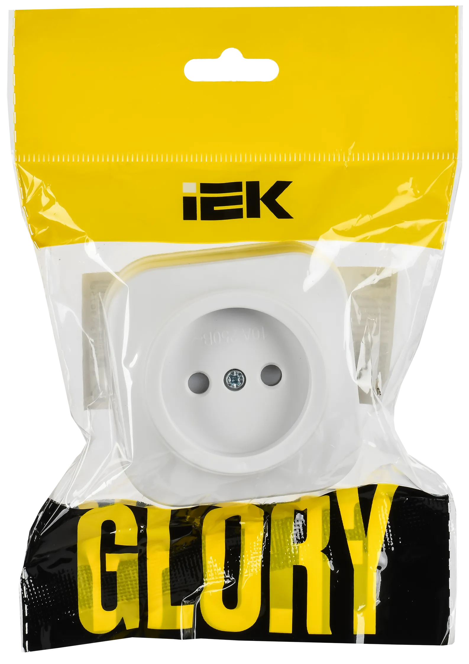 GLORY Розетка 1-местная для открытой установки без заземления с защитными шторками 10А РСш20-2-ХБм белый матовый IEK - Фото 2