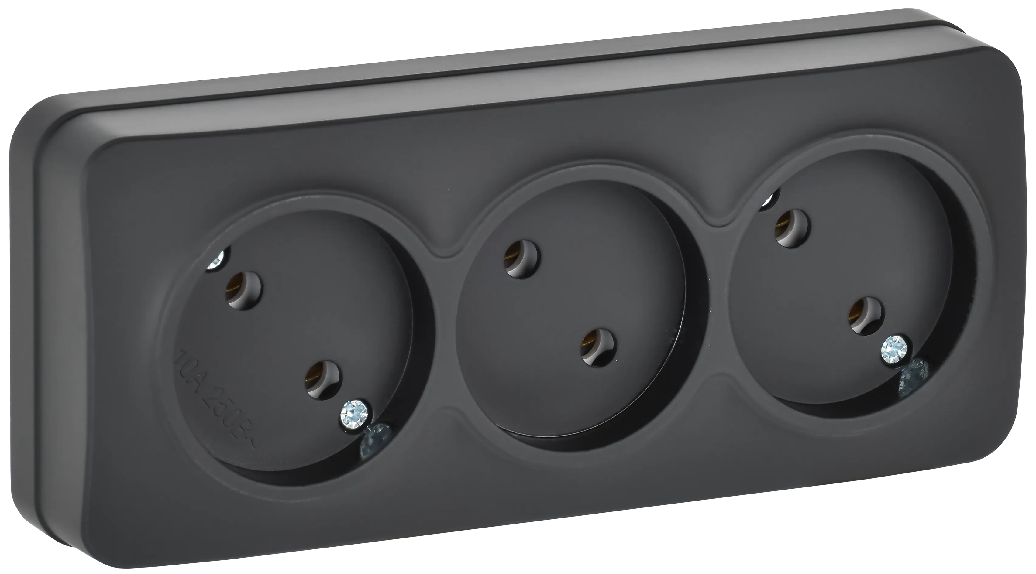 GLORY Розетка 3-местная для открытой установки без заземления без защитных шторок 10А РС23-2-ХЧм черный матовый IEK ERH30-K02M-10