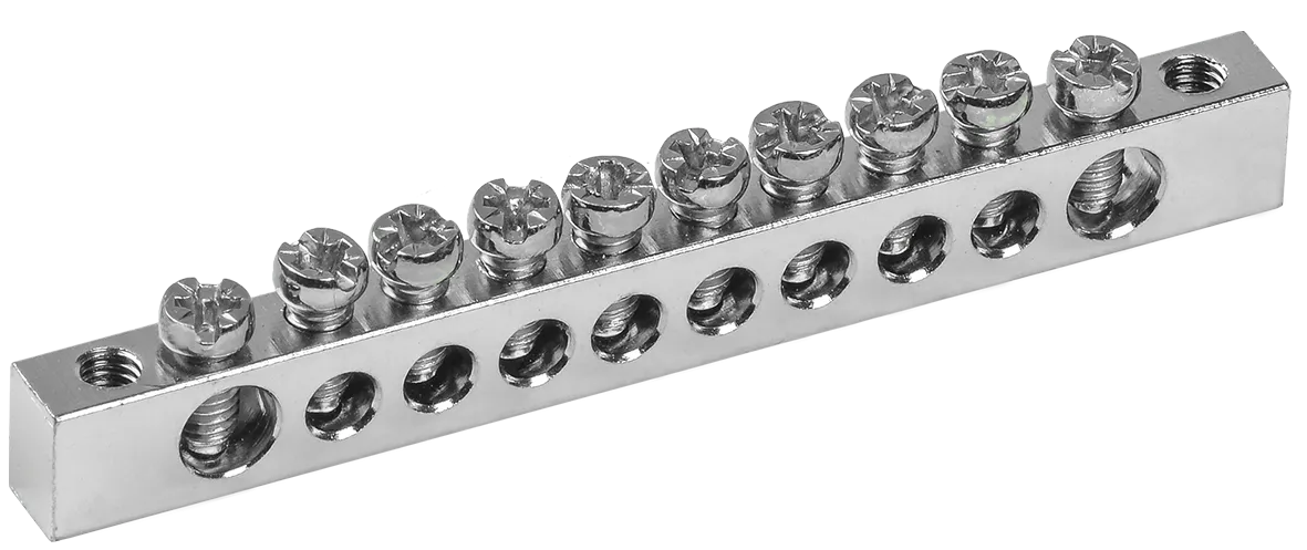 Шина PEN "земля-ноль" 6х9мм 10/2 с никелевым покрытием (10групп/крепеж по краям) IEK