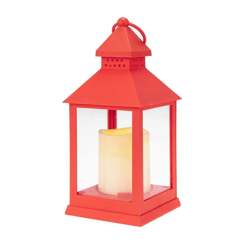 Декоративный фонарь со свечкой, красный корпус, размер 10,5х10,5х24см, цвет ТЕПЛЫЙ БЕЛЫЙ - Фото 2