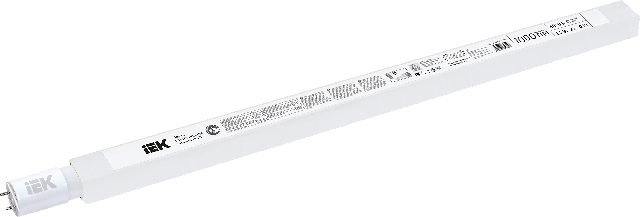Лампа светодиодная T8 линейная 10Вт 1000Лм 230В 4000К 600мм G13 IEK