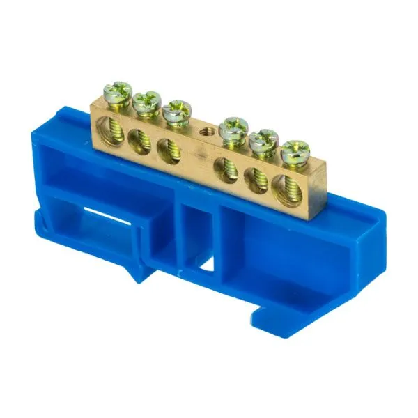 Шина "0" N (8x12мм) 6 отв. латунь синий изолятор на DIN-рейку EKF