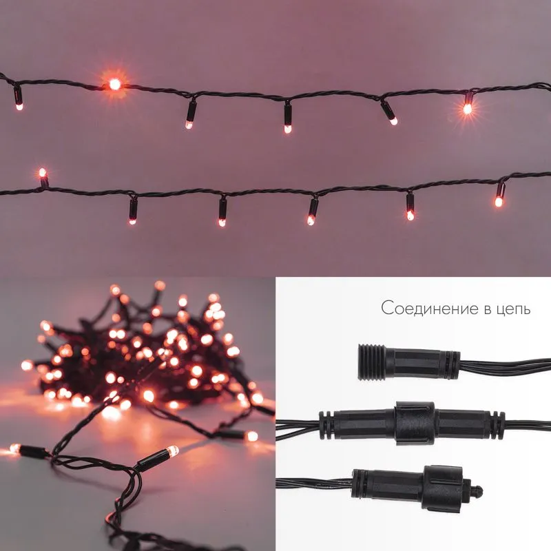 Гирлянда Нить 10м, постоянное свечение, черный ПВХ, 230В, цвет Красный (нужен шнур питания 303-500) - Фото 2