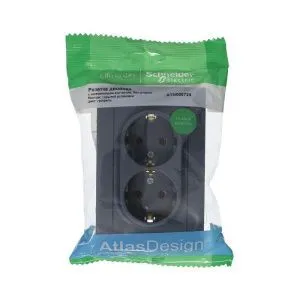 Розетка 2-м СП AtlasDesign 16А IP20 с заземл. в сборе грифель SE ATN000724 1240403