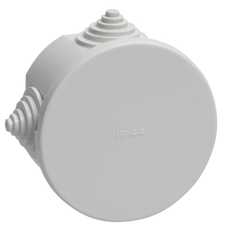 Коробка распаячная КМ41237 для открытой проводки безгалогенная (HF) D=75х40мм IP44 4 гермоввода серая IEK UKO11-075-040-000-K41-44