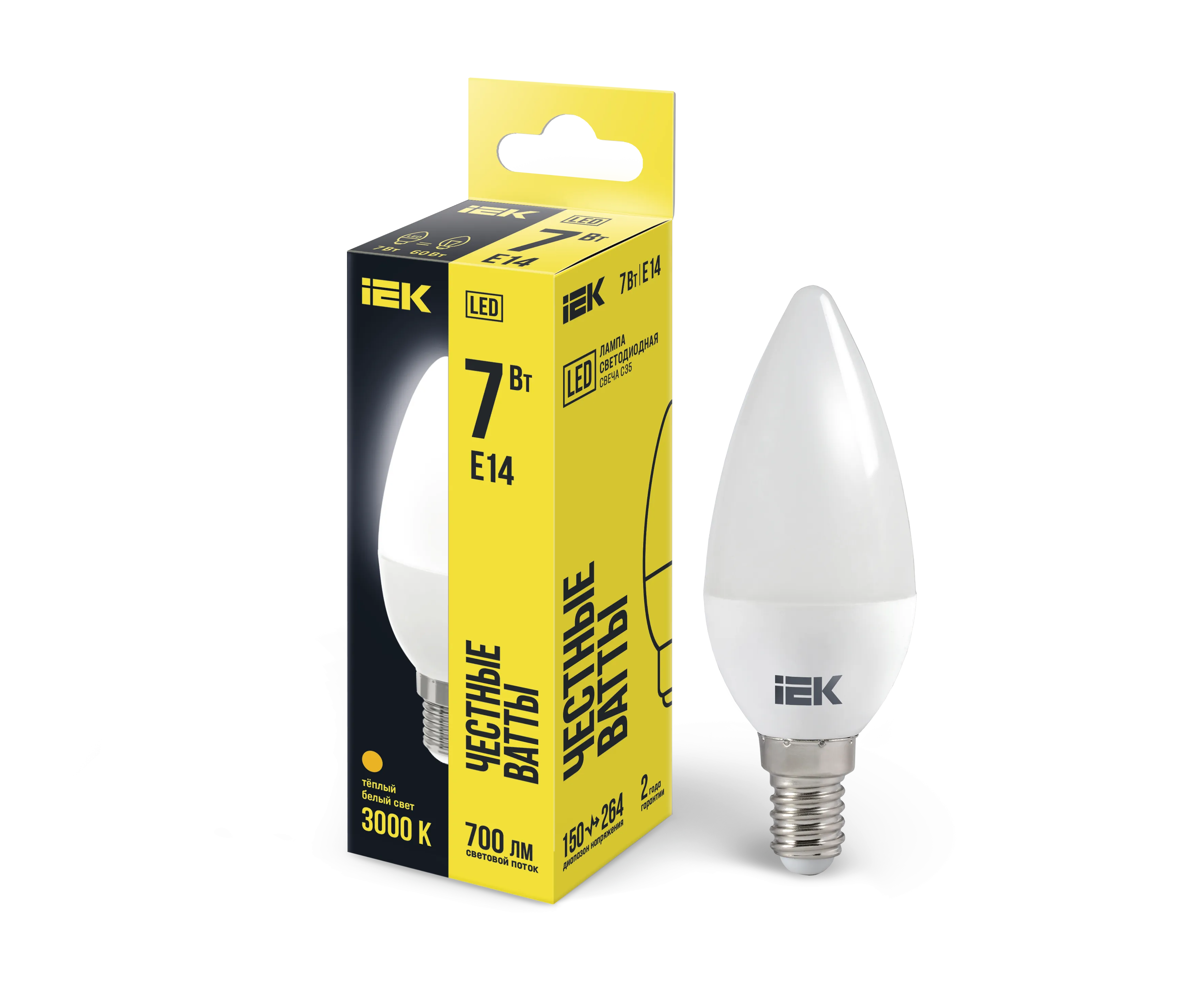 Лампа светодиодная C35 свеча 7Вт 230В 3000К E14 IEK LLE-C35-7-230-30-E14