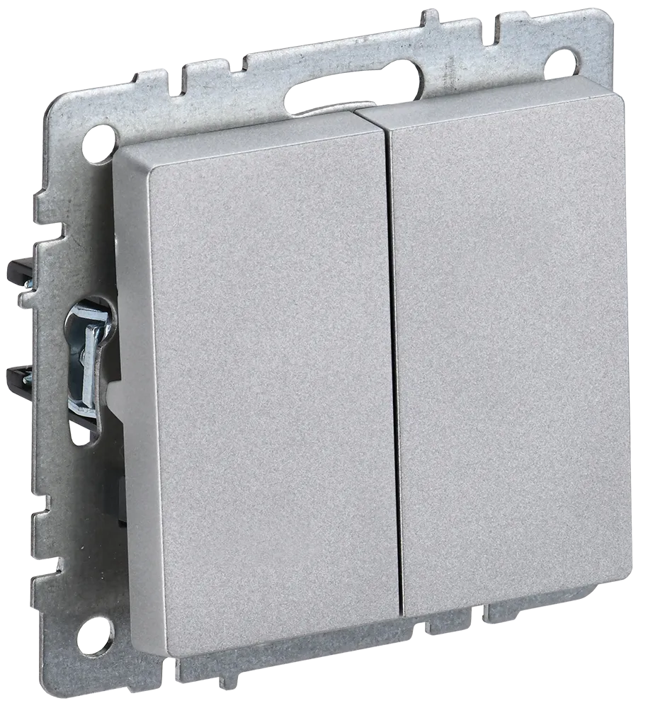 BRITE Выключатель 2-клавишный проходной 10А ВС10-2-6-БрА алюминий IEK