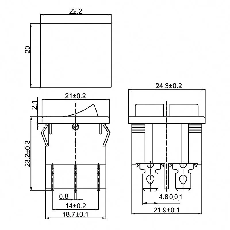Выключатель клавишный 250V 6А (6с) ON-OFF синий с подсветкой ДВОЙНОЙ Mini (RWB-305) REXANT - Фото 2