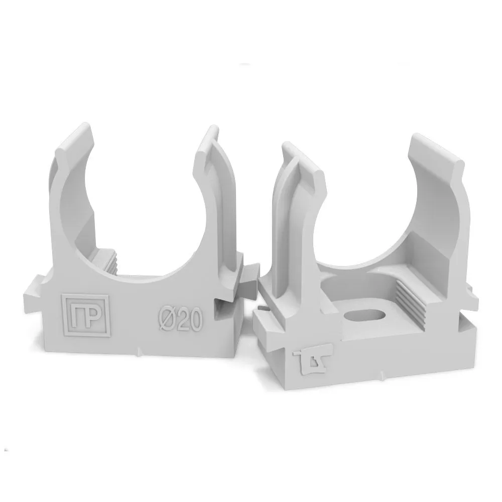 Крепеж-клипса для труб атмосферостойкая для монтажного пистолета серая в п/э d20 мм (100шт/900шт уп/