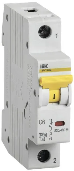 KARAT Автоматический выключатель ВА47-60M 1P C 6А 6кА IEK MVA31-1-006-C
