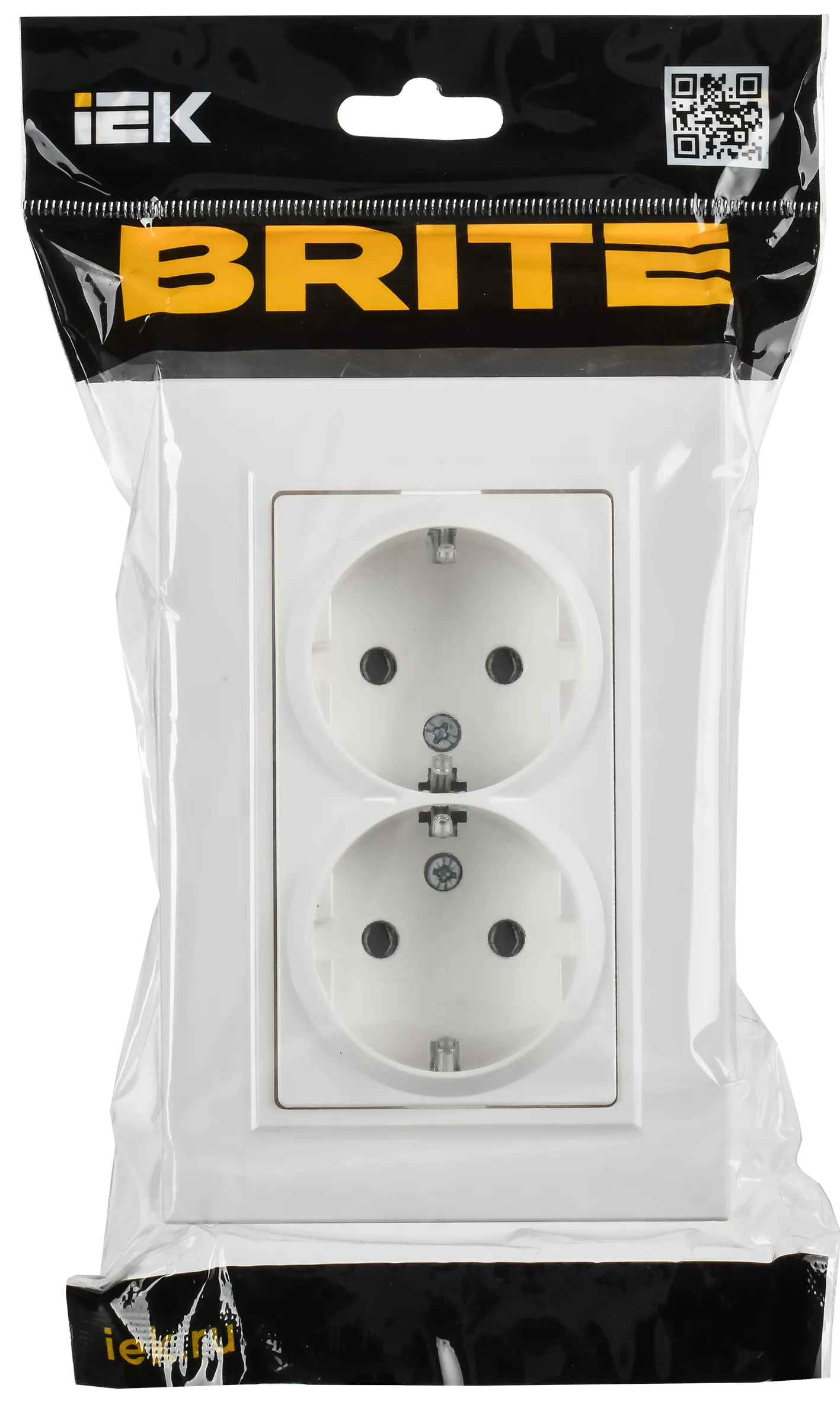 BRITE Розетка 2-местная с заземлением без защитных шторок плоская 16А в сборе РСПл12-3-БрАБ арктический белый IEK - Фото 2