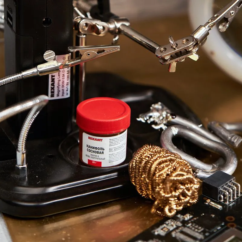 Канифоль сосновая, флюс НЕЙТРАЛЬНЫЙ, марка А, 20г, банка REXANT - Фото 2