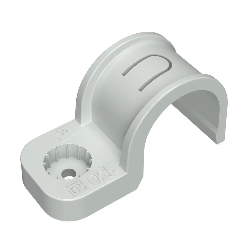 Крепеж-скоба пластиковая односторонняя для прямого монтажа атмосферостойкая серая в п/э d25 мм (10шт