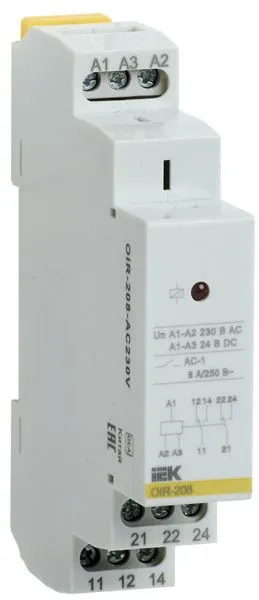 Реле промежуточное модульное OIR 2 контакта 8А 230В AC IEK OIR-208-AC230V