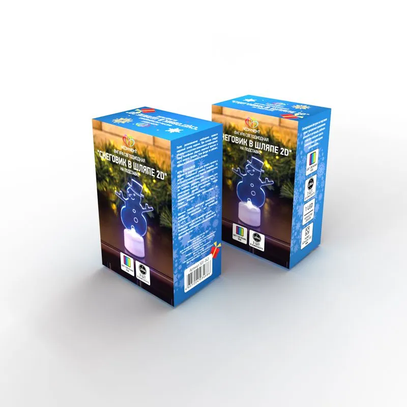 Фигура светодиодная на подставке Снеговик в шляпе 2D, RGB - Фото 3