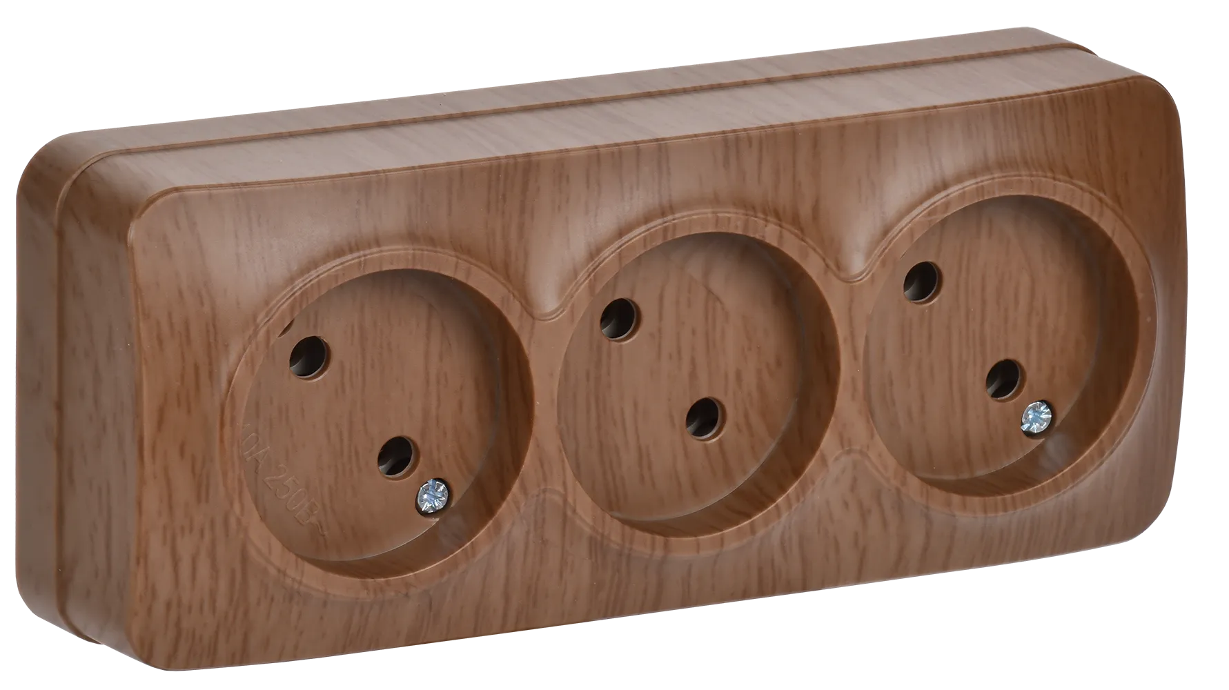 GLORY Розетка 3-местная для открытой установки без заземления без защитных шторок 10А РС23-2-ХД дуб IEK ERH30-K24-10