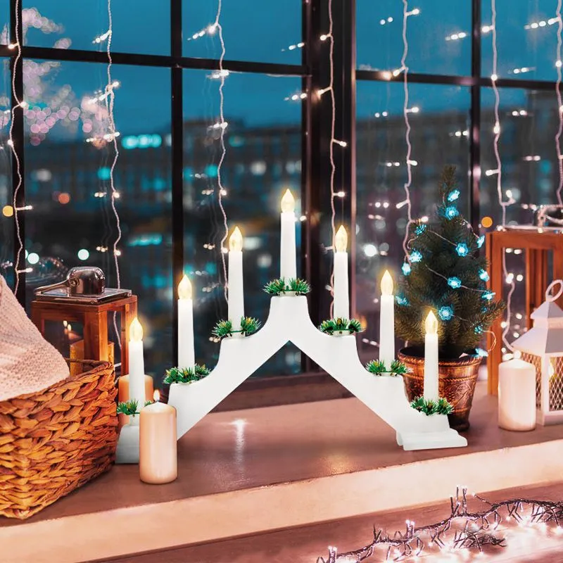 Новогодняя горка 7 свечек, цвет корпуса: Белый, цвет свечения: ТЕПЛЫЙ БЕЛЫЙ - Фото 4