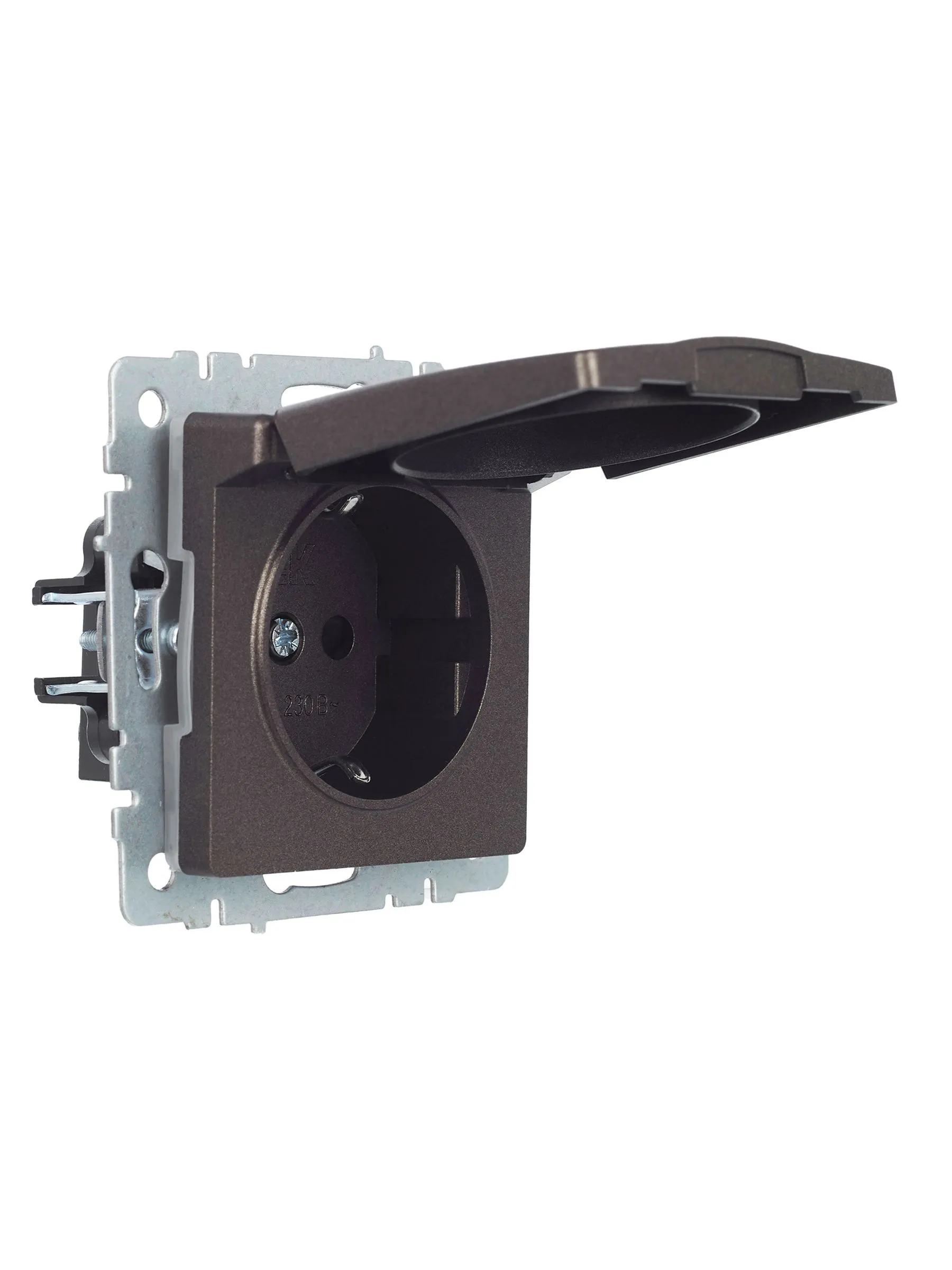 BRITE Розетка 1-местная с заземлением с защитными шторками и крышкой 16А IP44 РСбш10-3-44-БрТБ темная бронза IEK - Фото 9