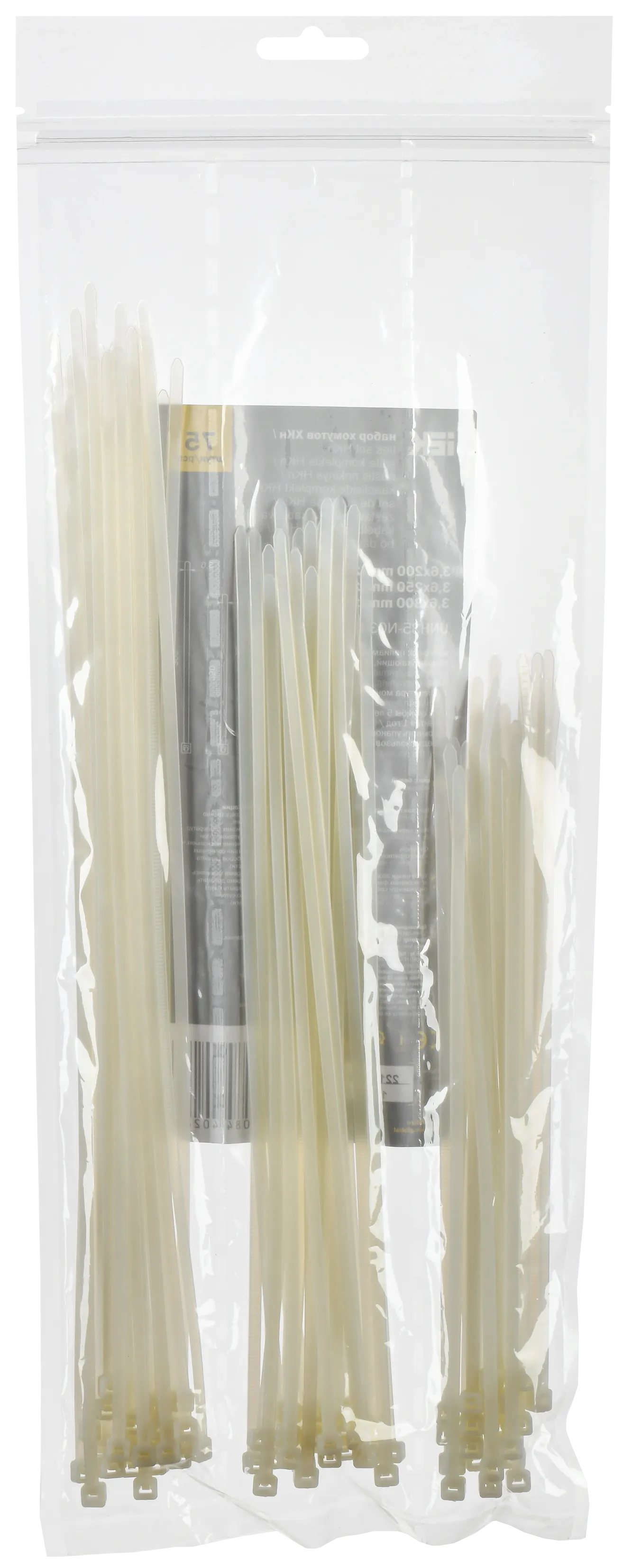 Набор хомутов 3,6х200; 3,6х250; 3,6х300 белые (75шт/упак) IEK