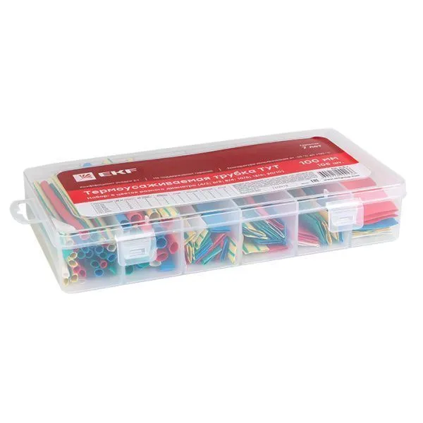 Набор ТУТ нг бокс: 5 цветов разного диаметра (4/2/ 6/3/ 8/4/ 10/5/ 12/6/ 20/10) 105шт. 100мм. EKF PROxima