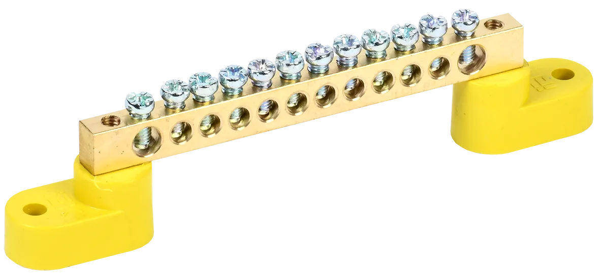 Шина PE "земля" на двух угловых изоляторах ШНИ-6х9-12-У2-Ж IEK