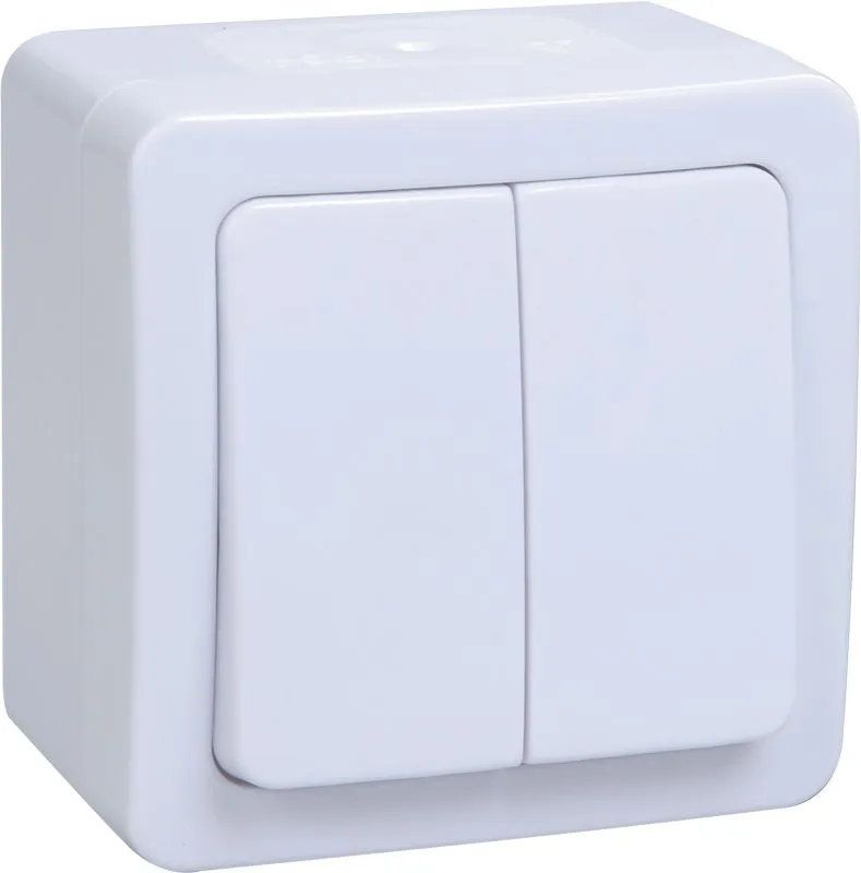 Выключатель 2-клавишный для открытой установки ВС20-2-0-ГПБ IP54 ГЕРМЕС PLUS (цвет клавиши: белый) IEK EVMP20-K01-10-54-EC