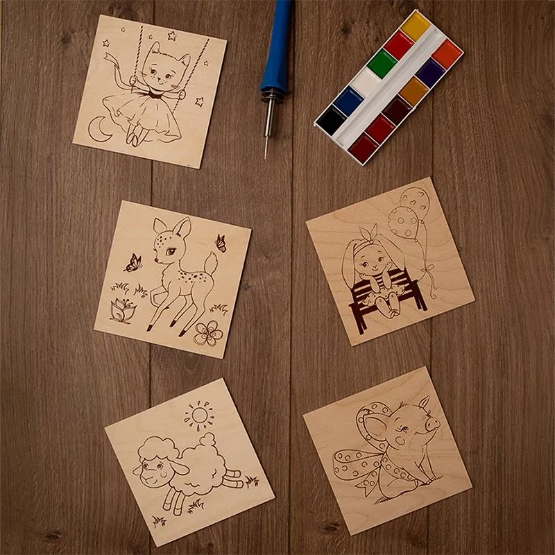 Доски для выжигания «Малыши зверята», 150х150мм, 5 шт., пакет REXANT - Фото 2