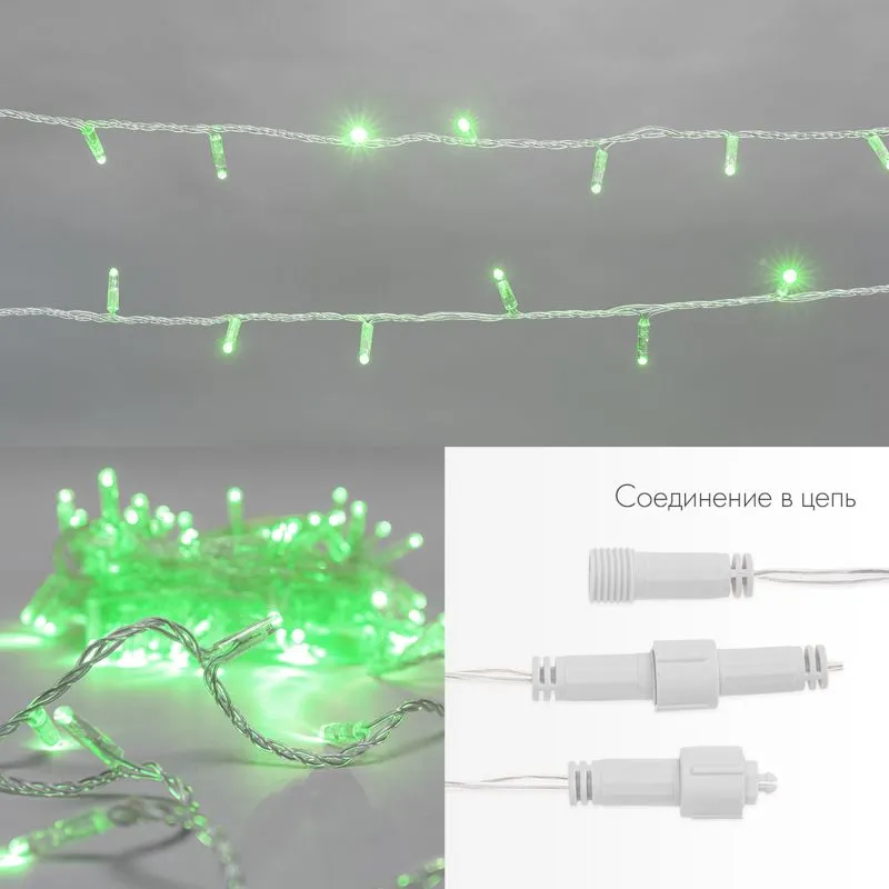 Гирлянда светодиодная Нить 10м 100 LED ЗЕЛЕНЫЙ прозрачный ПВХ IP65 эффект мерцания 230В соединяется нужен блок 303-500-1 NEON-NIGHT - Фото 3