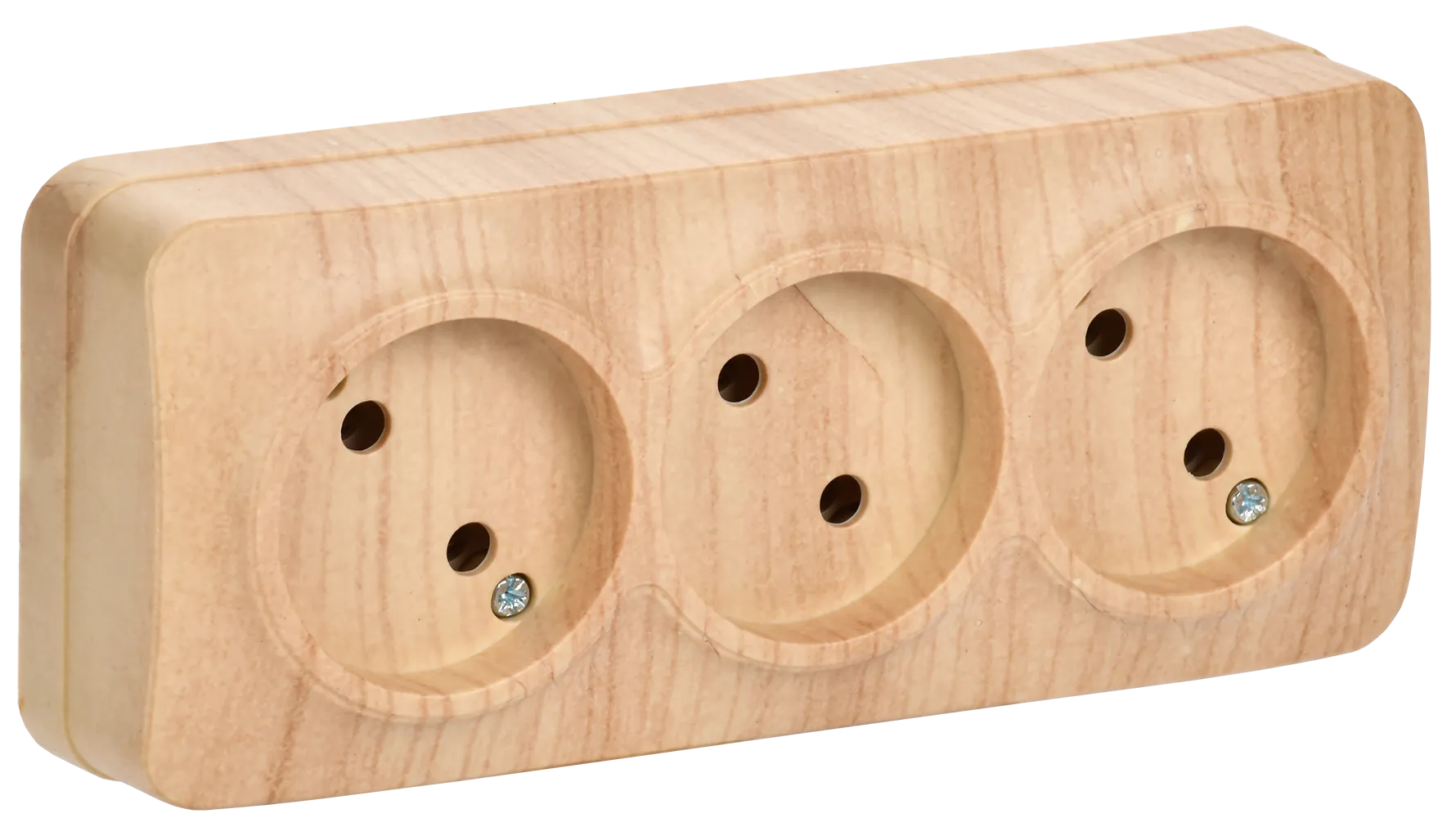 GLORY Розетка 3-местная для открытой установки без заземления без защитных шторок 10А РС23-2-ХС сосна IEK