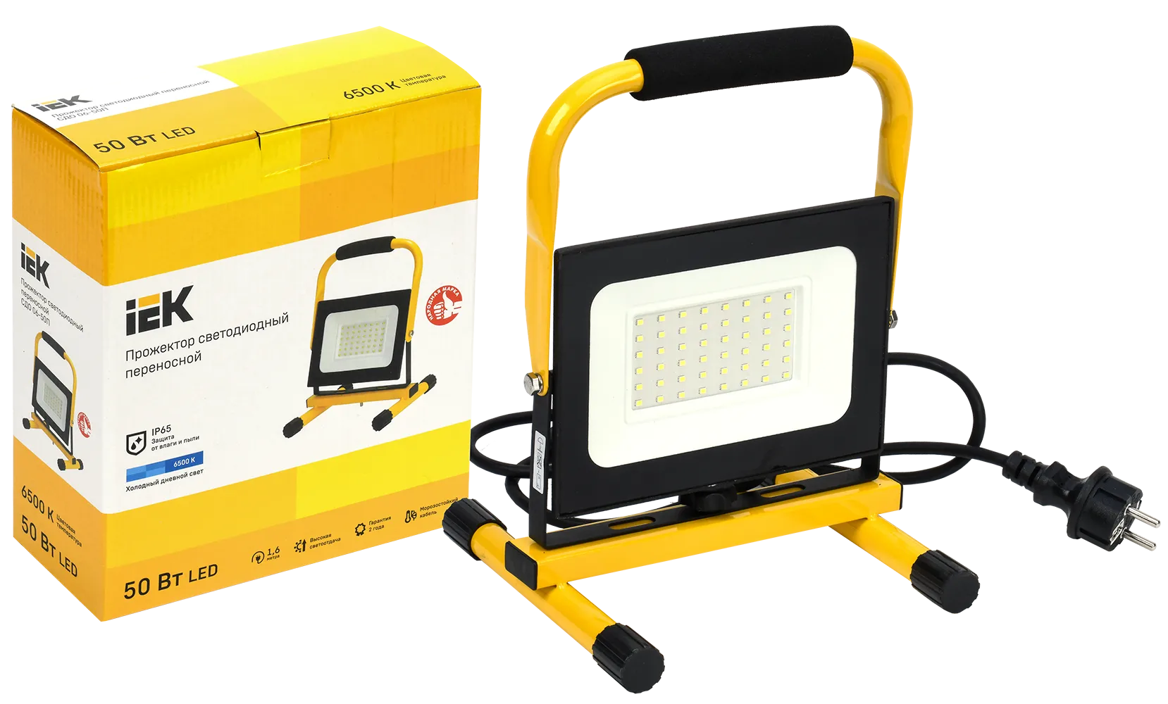 Прожектор светодиодный СДО 06-50П переносной 6500К IP65 черный IEK LPDO603-050-65-K02