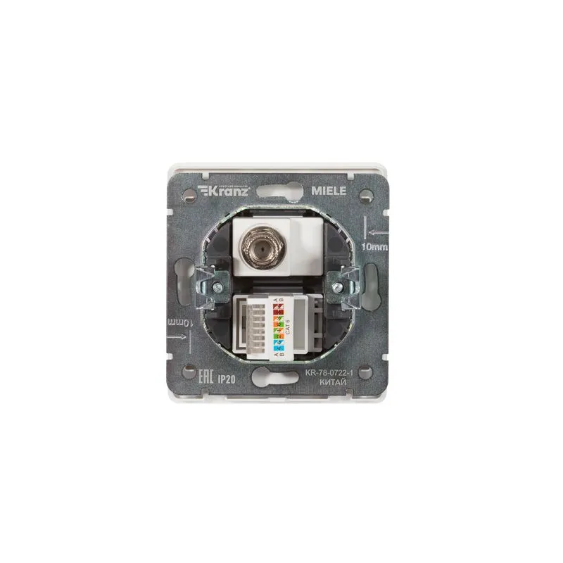Розетка ROUND компьютерная RJ45 кат6 + TV с/у перламутр KRANZ - Фото 3