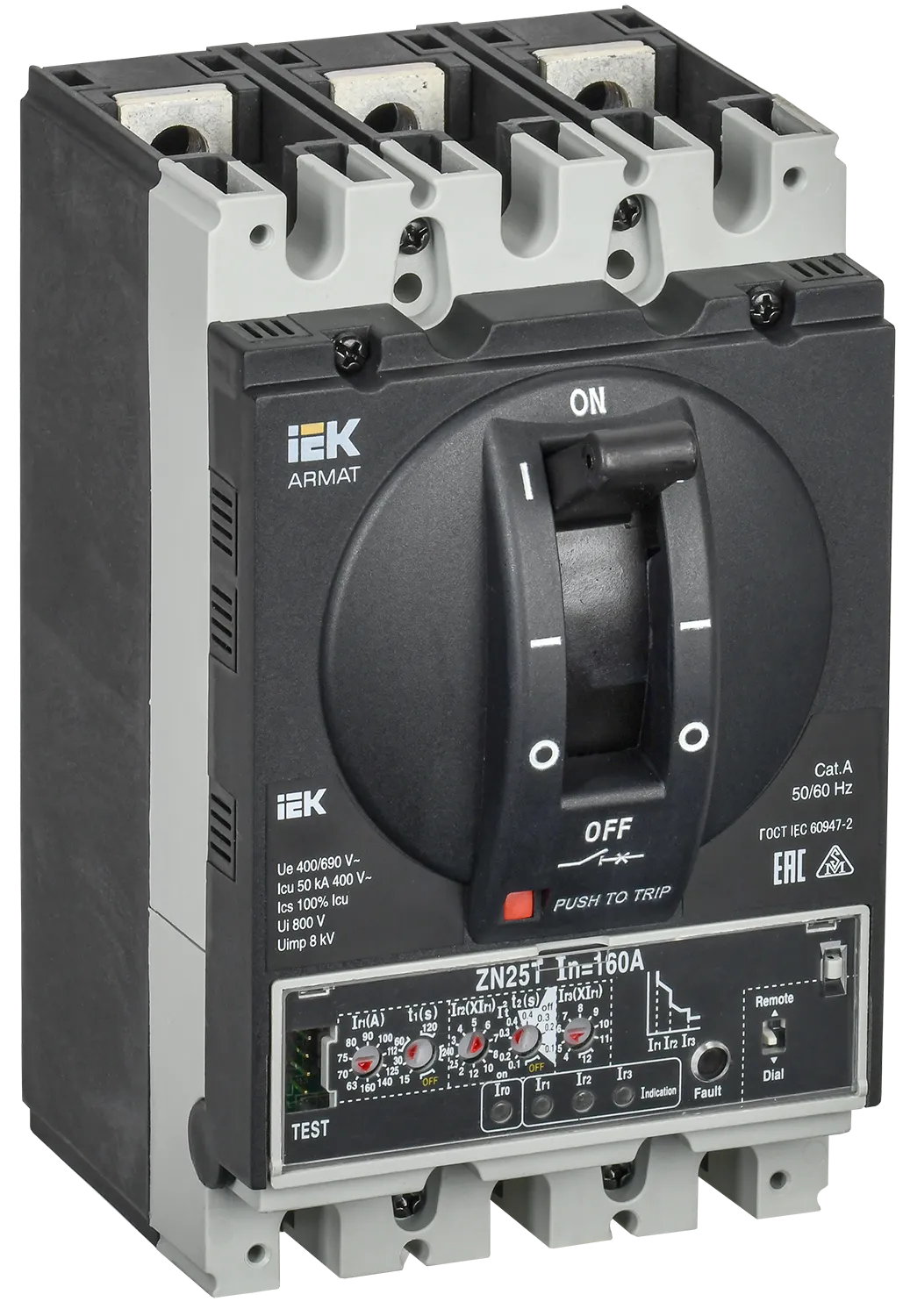 ARMAT Автоматический выключатель в литом корпусе 3P типоразмер D 50кА 160А расцепитель электронный продвинутый IEK AR-MCCB-3D-050-0160A-ELPC