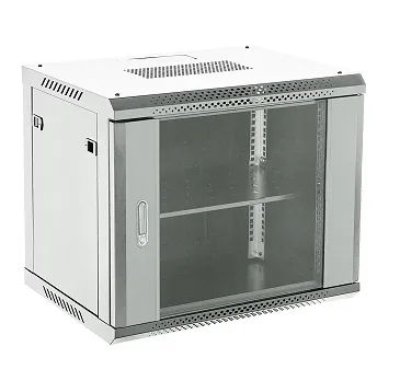 Настенный шкаф 19" 6U 600×600×368 (ШxГxВ), дверь стекло, металлическая задняя стенка, боковые съемные стенки, RAL 7035 REXANT