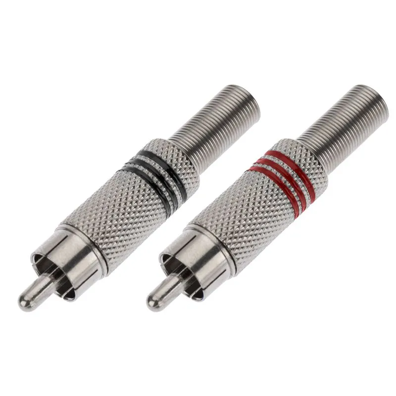 Разъем штекер RCA металл под винт черный/красный REXANT 14-0410